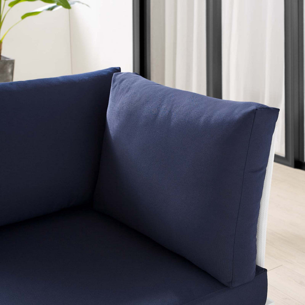 Sofa Corner Chair, Sunbrella, Aluminum, Metal, White Blue Navy, Modern, Outdoor