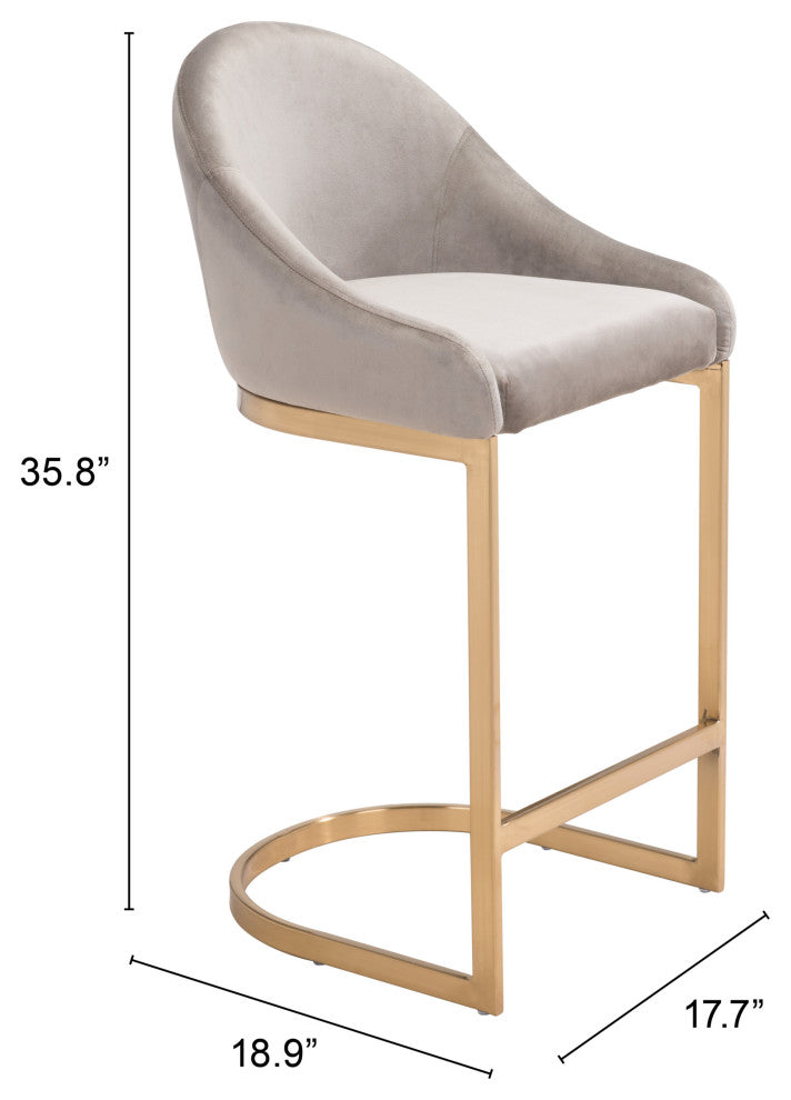 Counter Stool Chair, Faux Vinyl Leather, Steel, Gray, Gold, Cafe Bistro
