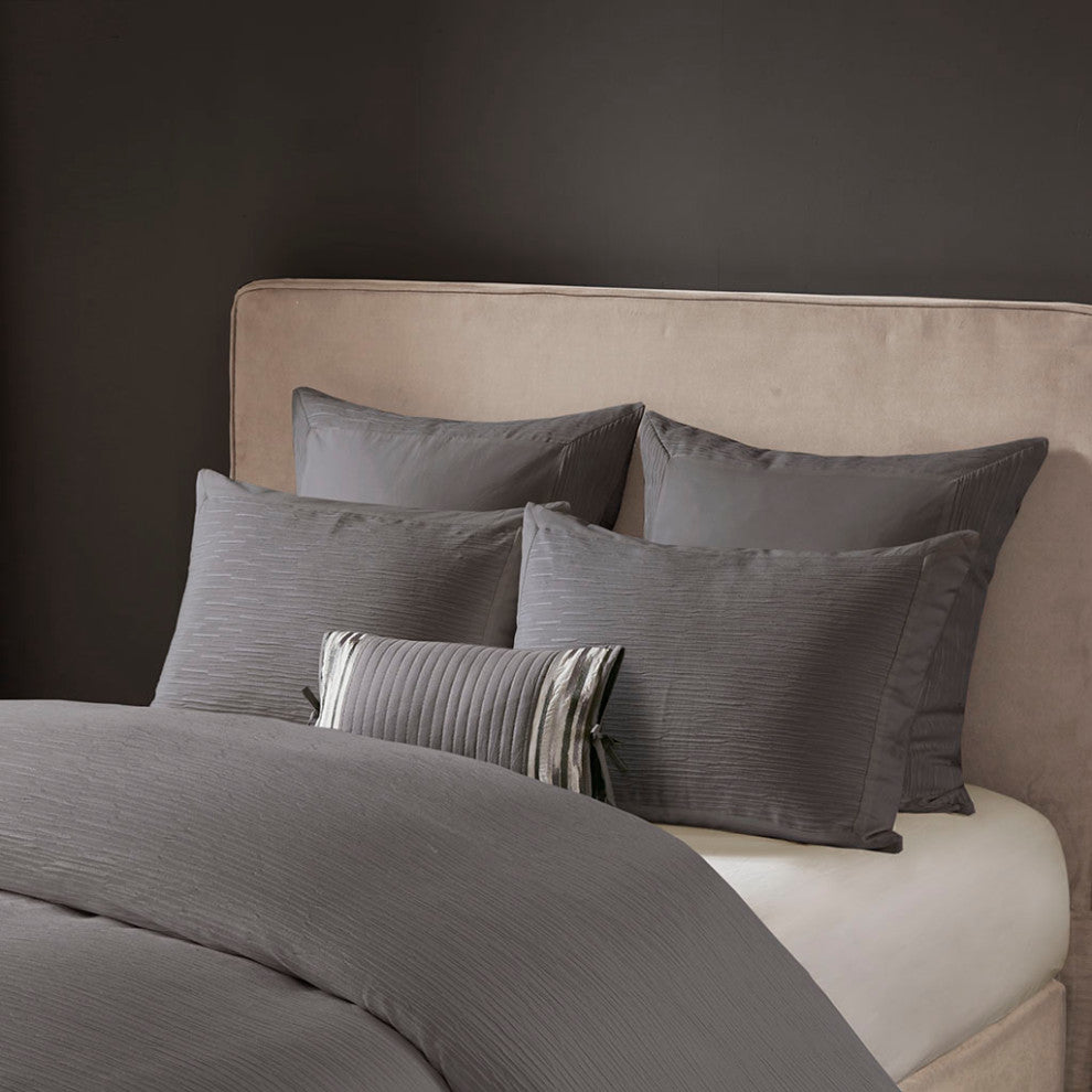 N Natori Hanae Embroidered Cotton Oblong Decorative Pillow, Grey