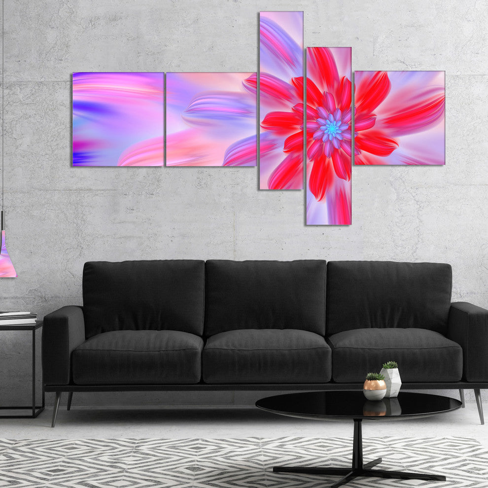 Dance of Fractal Pink Petals, Abstract Wall Art Canvas, 60"x32", 5 panels