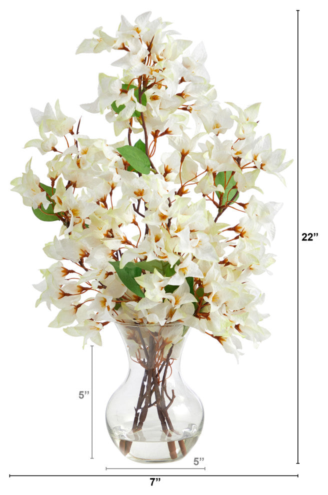 22in. Artificial Bougainvillea Arrangement with Fluted Glass Vase