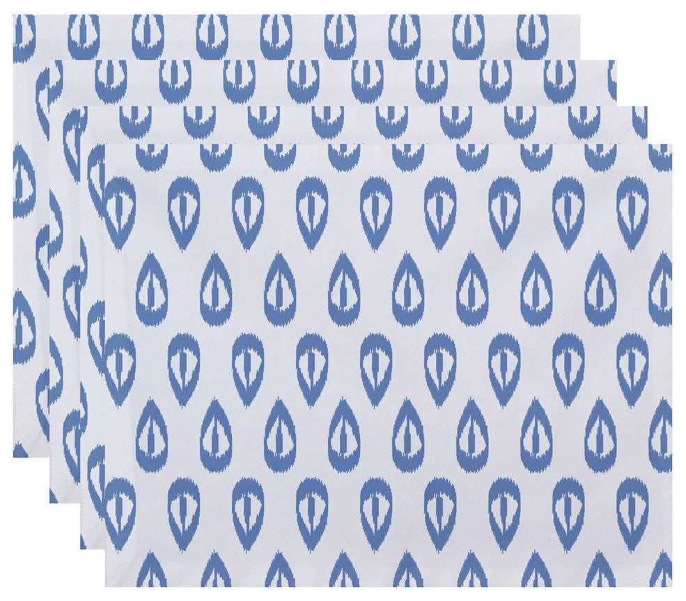 18"x14" Ikat Tears, Geometric Print Placemat, Blue, Set of 4