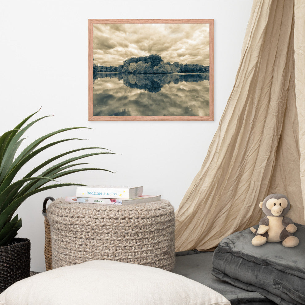 Autumn Reflections Rural Landscape Sepia Framed Photo Paper Wall Art Prints, Red Oak, 16" X 20"