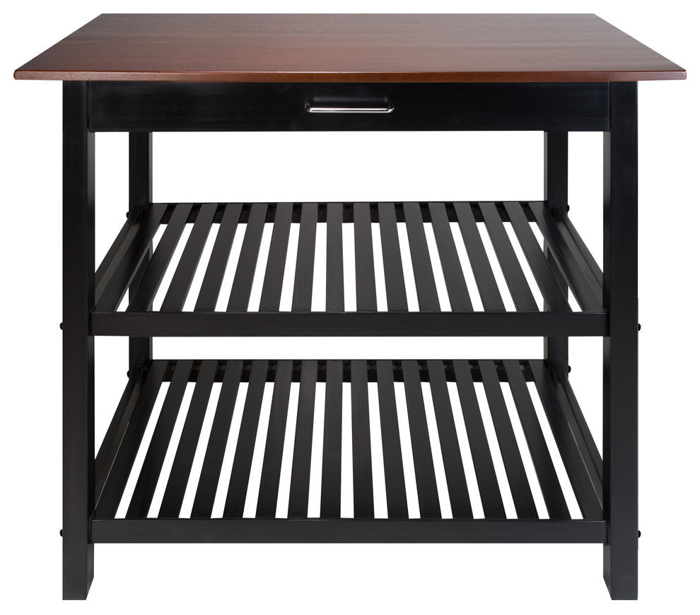 Kitchen Island With Solid Wood Top, Black