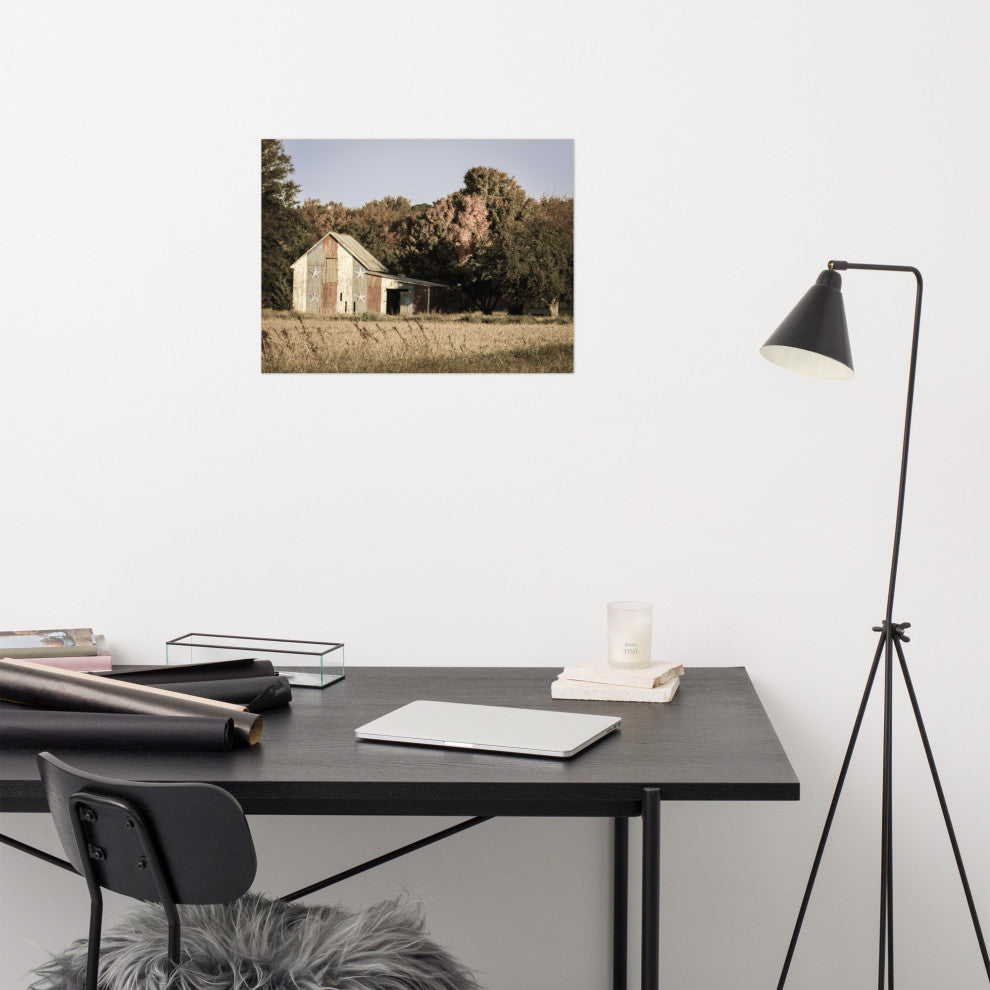 Patriotic Barn in Field Aged Landscape Photo Unframed Wall Art Print, 18" X 24"