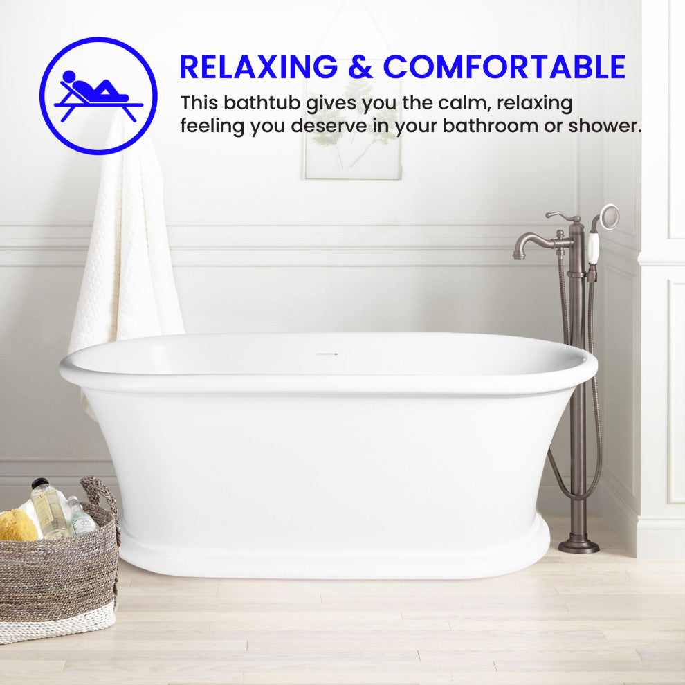 Vanity Art 61" Solid Surface Resin Stone Freestanding Bathtub