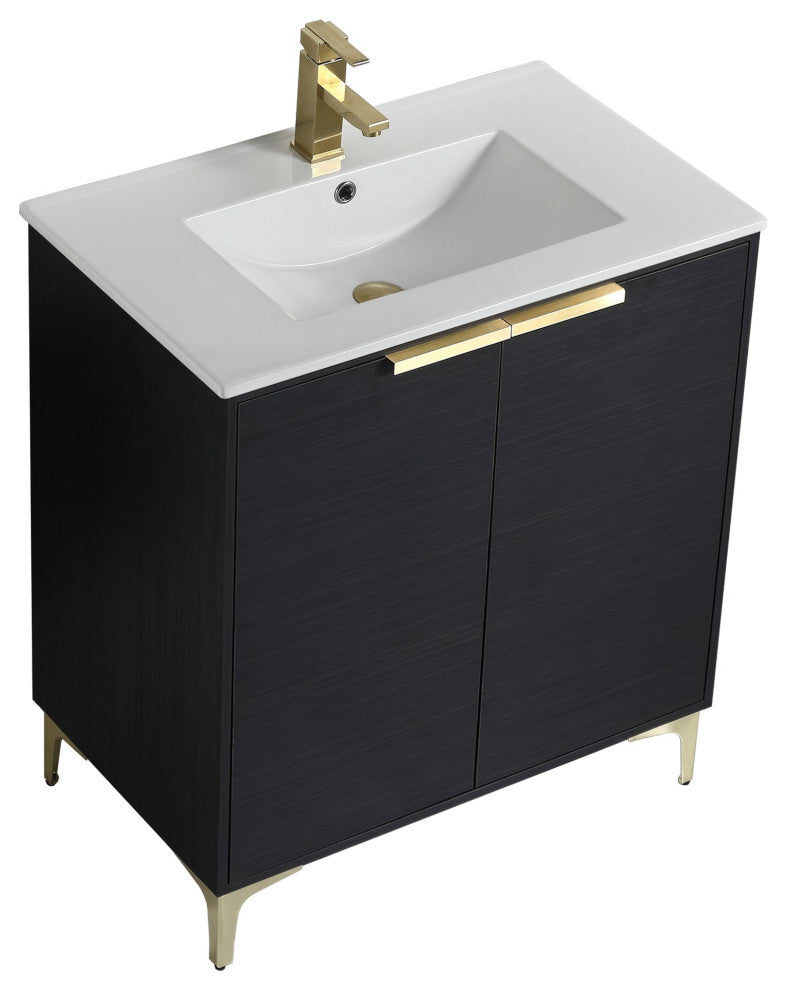 Wilmington Bath Vanity, Chestnut, 30 Inch, Satin Brass Hardware