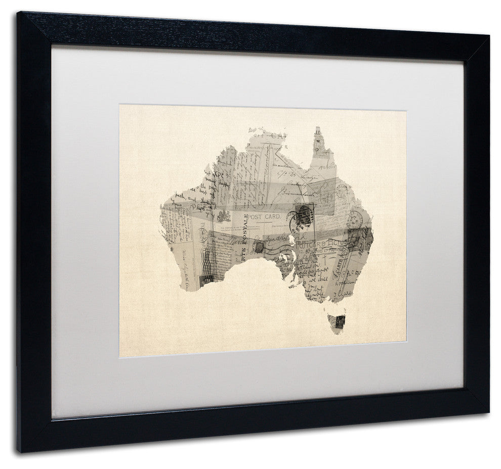 Michael Tompsett 'Australia Postcard Map' Matted Framed Art, White Mat, 20"x16"