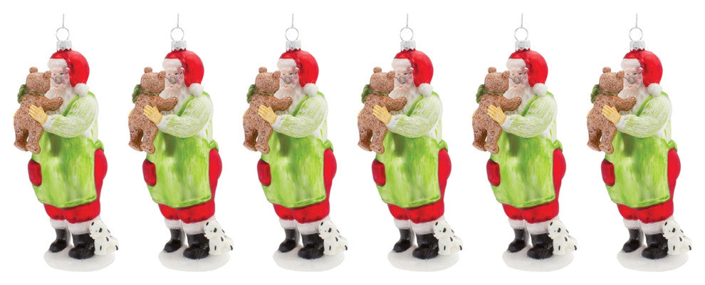 Glass Santa With Teddy Bear Ornament, Set of 6