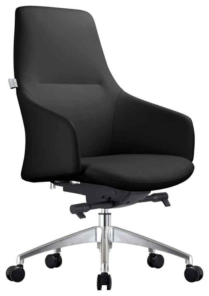 LeisureMod Celeste Office Chair in Upholstered Leather and Iron Frame, Black
