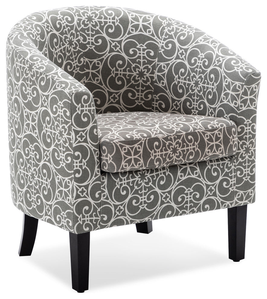 Modern Club Chair Barrel Design, Grey & Beige