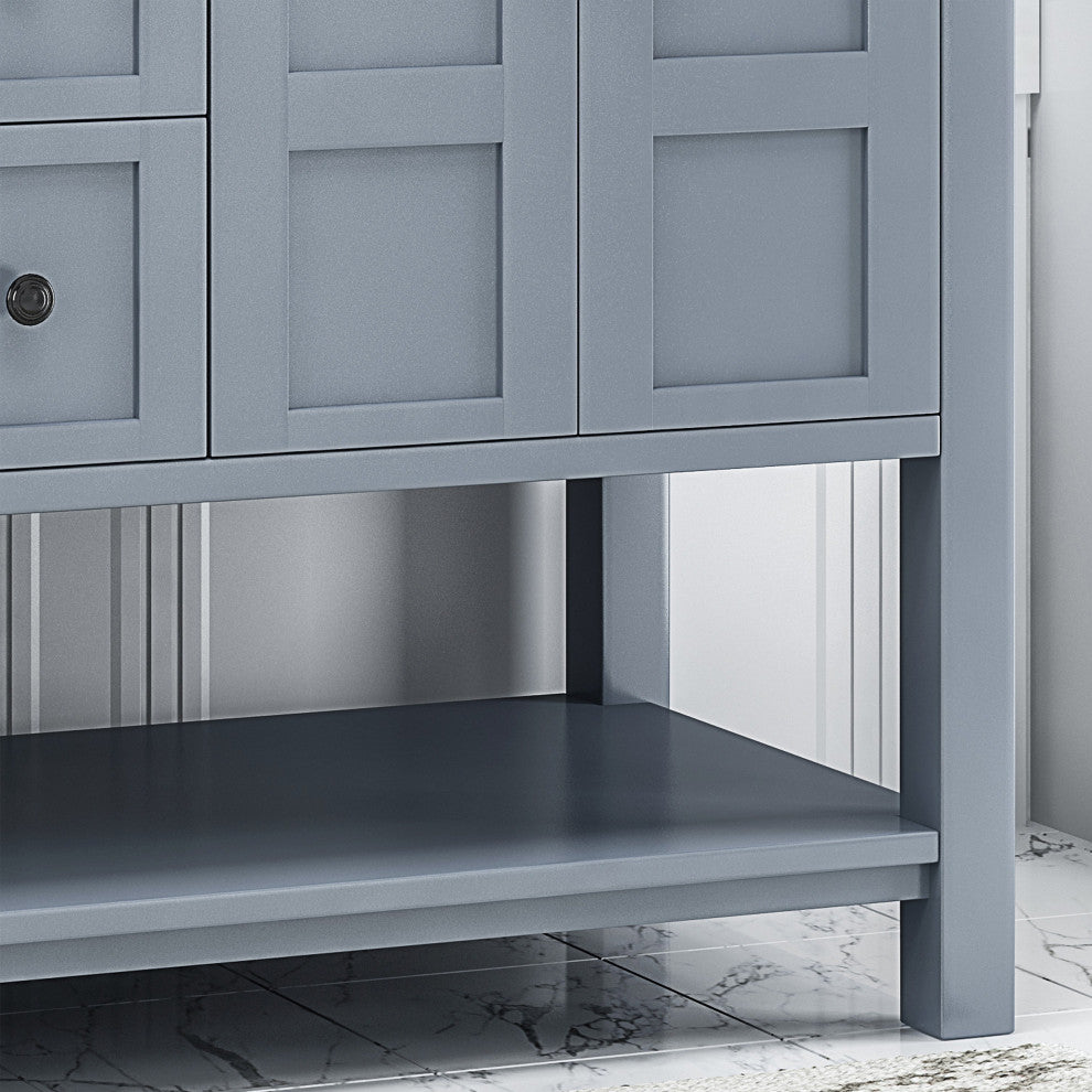 Anna Contemporary 60" Wood Double Sink Bathroom Vanity With Marble Counter Top, Gray