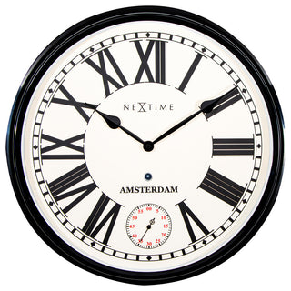 Large Round Amsterdam Clock, Black Frame, Ivory Face, Battery Operated