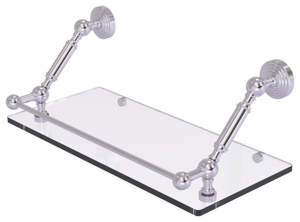 Waverly Place 18" Floating Glass Shelf with Gallery Rail, Satin Chrome