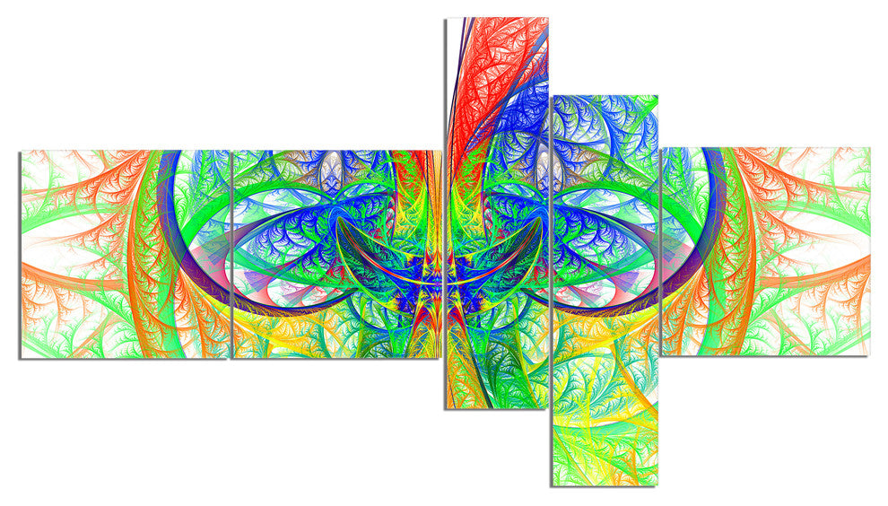 Extraordinary Fractal Green Design, Abstract Canvas Art Print, 60"x32", 5 panels