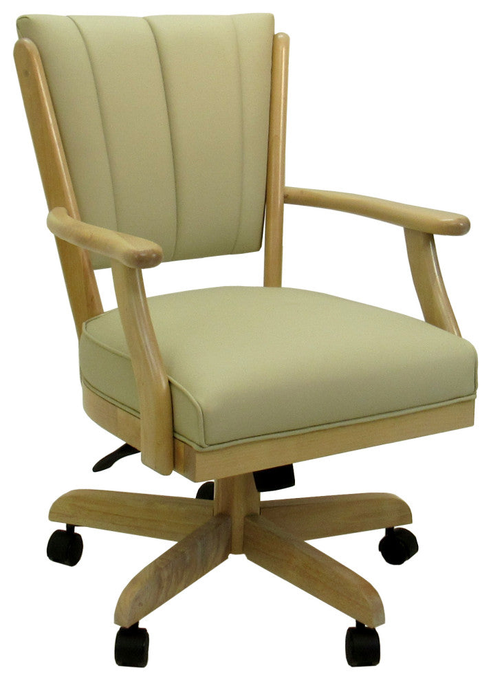 Classic Caster Swivel Dining Chair on Wheels, Solid Wood, Ocean Beige Vinyl - Ct