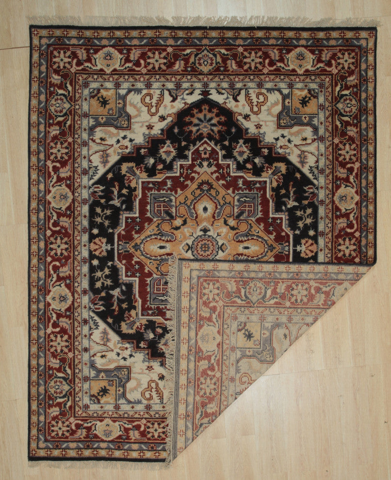 EORC Navy Hand Knotted Wool Heriz Weave Rug, 2'6x8'