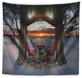 Home Shaped Trees Collage Landscape Wall Tapestry, 39"x32"