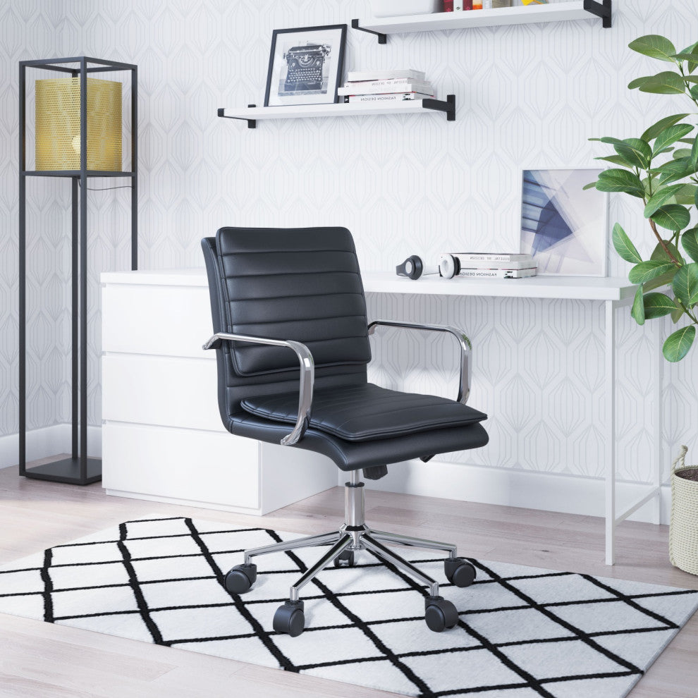 Computer Chair, Faux Vinyl Leather, Steel, Black, Chrome, Home Business Office