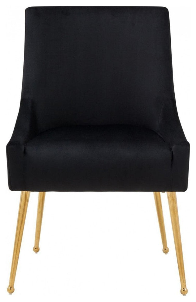 Set of Two Black Gold Velvet Dining Chairs