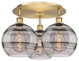 Ballston-Rochester 3-Light 22" Flush Mount, Brushed Brass, Light Smoke