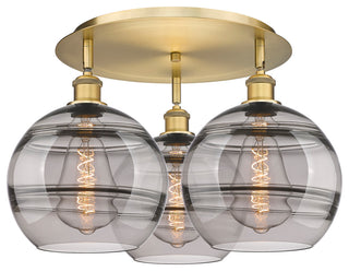 Ballston-Rochester 3-Light 22" Flush Mount, Brushed Brass, Light Smoke