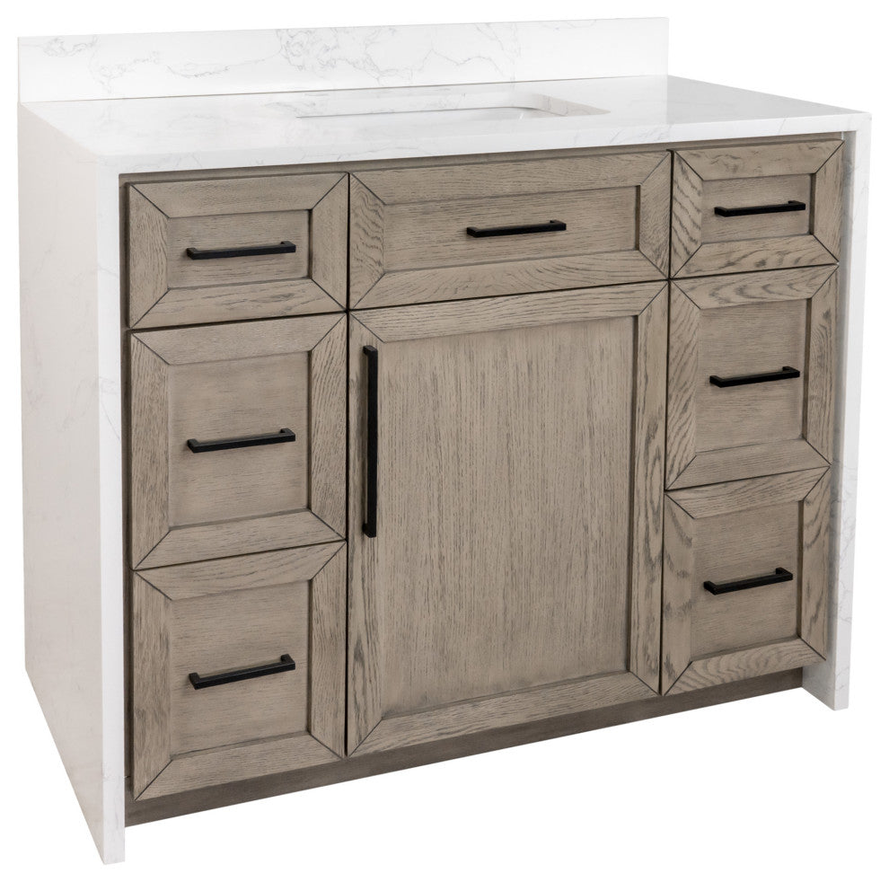 Palisade 42" Bathroom Vanity, Gray Oak, Engineered Marble