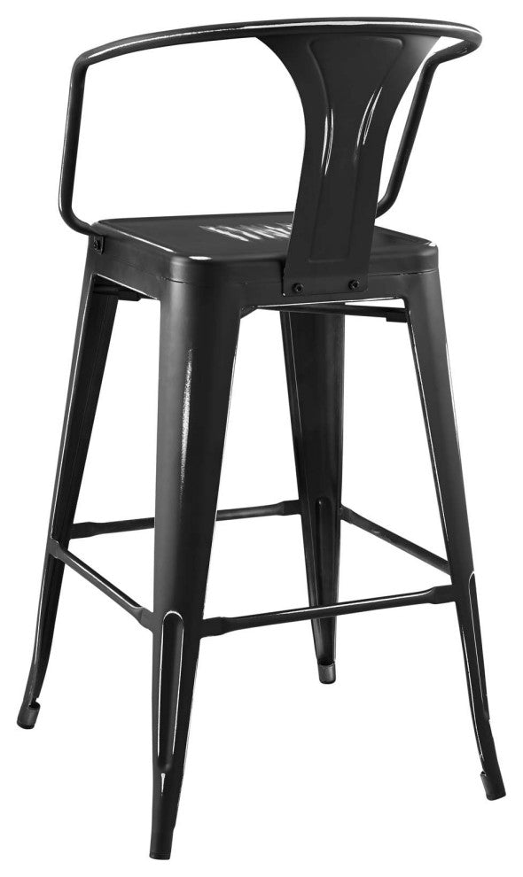 Bar Stool Chair Barstool, Set of 4, Metal, Black, Bar Pub Cafe Bistro Restaurant