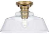 Singleton 1-Light 14" Vintage Brass Semi-Flush Mount Light, Clear Glass Shade