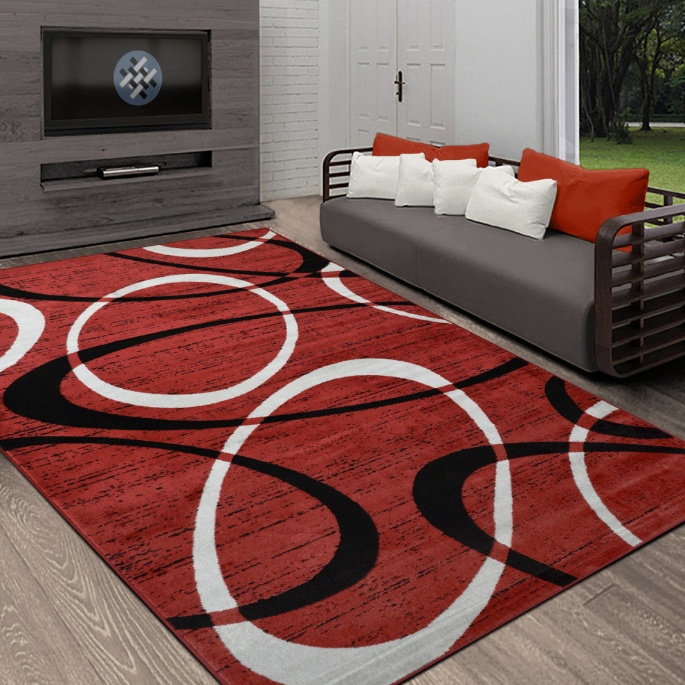 Modern Accent Rug, Scarlet Red, 9'8"x7'5"