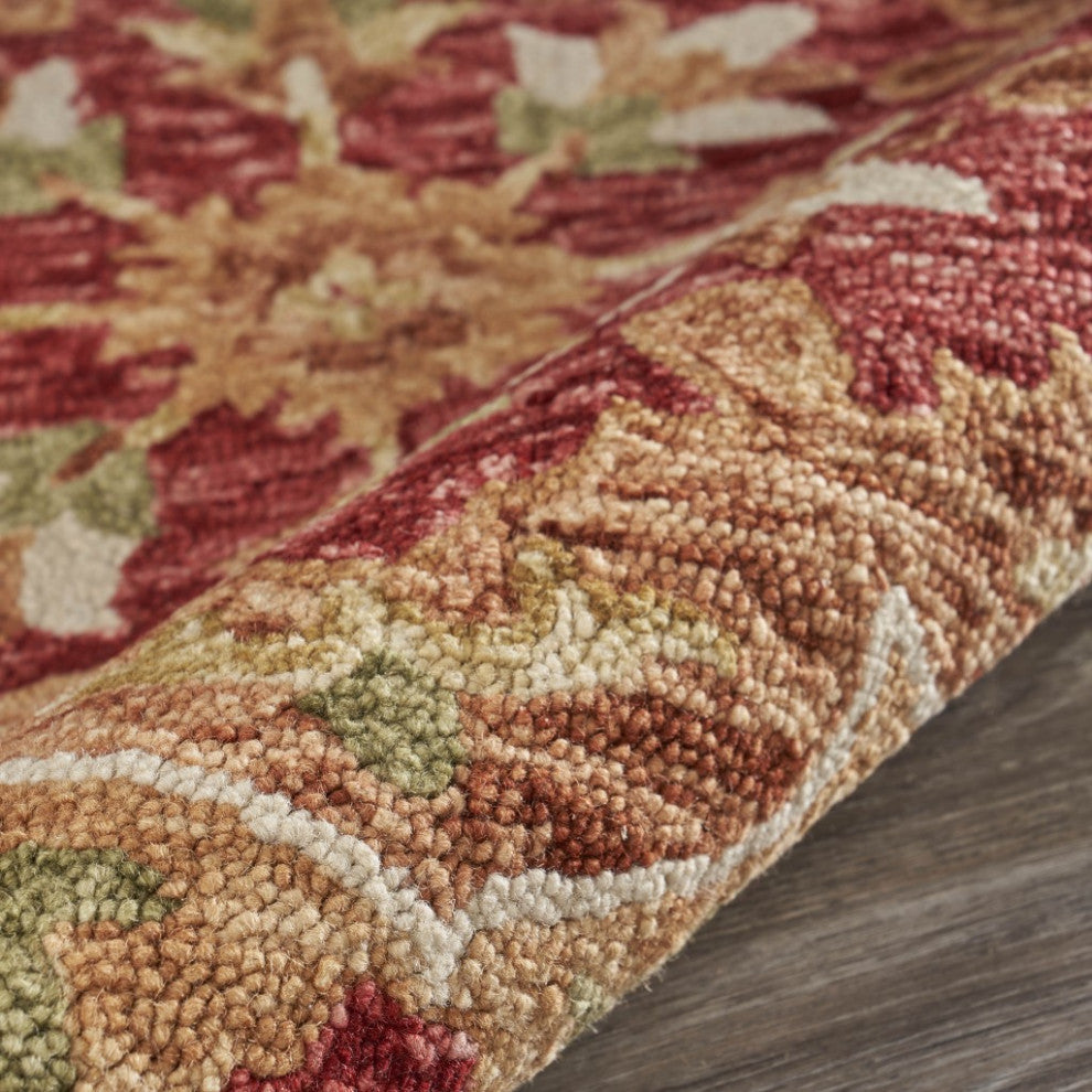 6" Round Rustic Red Scalloped Edge Area Rug