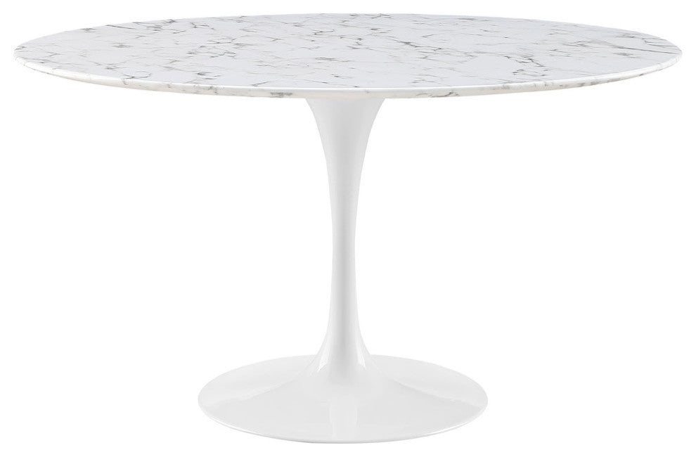 Modern Contemporary 54" Artificial Marble Dining Table, White Metal, 54"