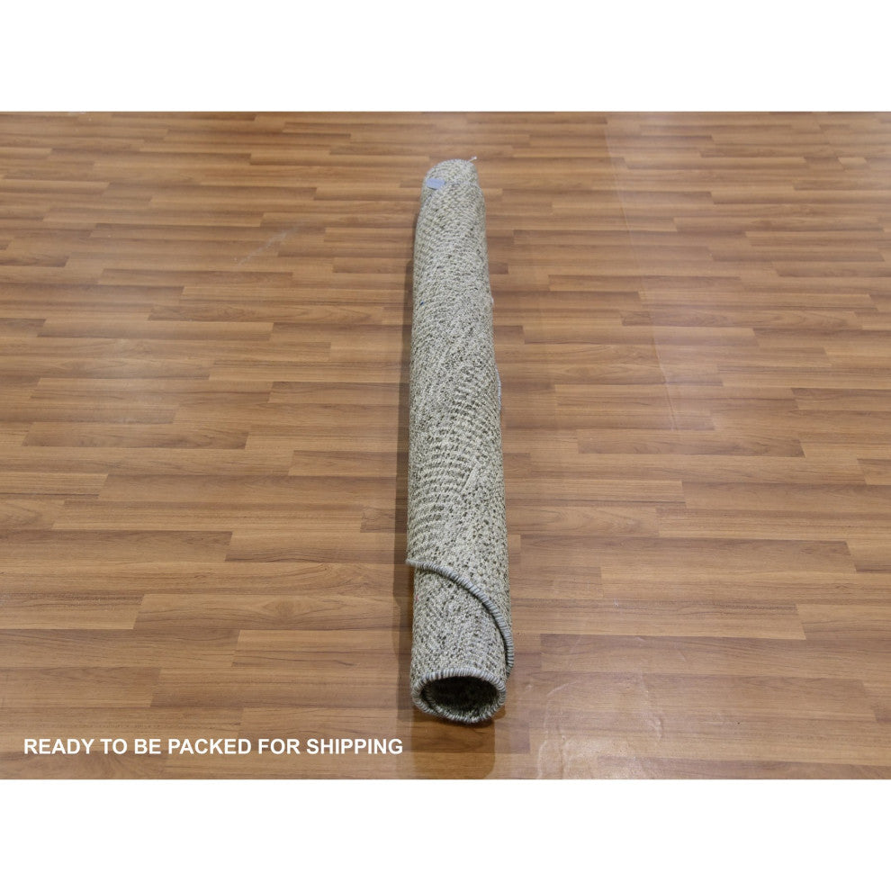 Gentle Gray Grass Design Organic Undyed Wool Hand Knotted Round Rug 4'10"x4'10"