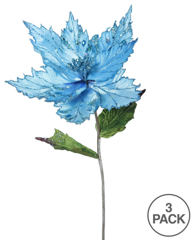Vickerman Of160942 26" Sky Blue Velvet Poinsettia Artificial Christmas Pick