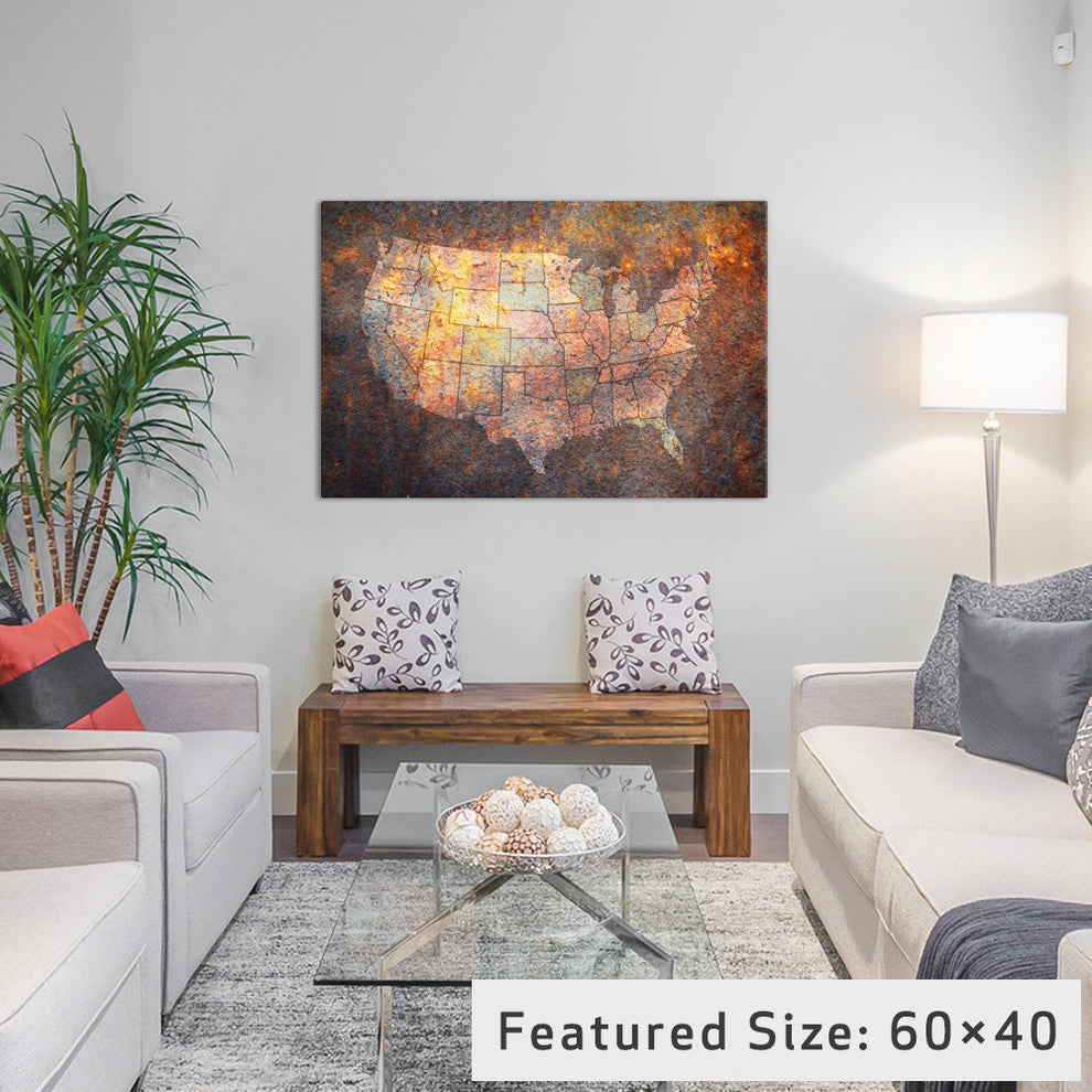 "Usa Map" Wrapped Canvas Art Print, 18x12x1.5