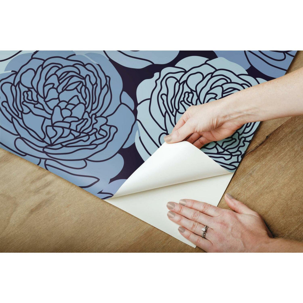 Blue & Black Bed Of Roses Peel & Stick Wallpaper