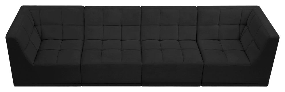 Relax Velvet Upholstered 4-Piece Modular Sofa, Black