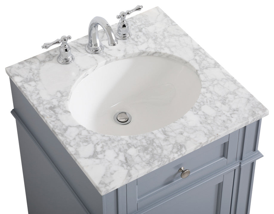 Home Living Vanity with Carrara White Marble Countertop, Gray, 21", Single Sink