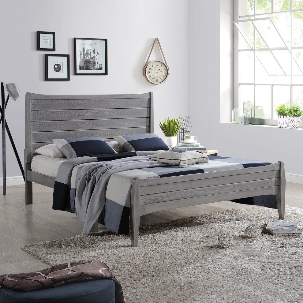 Agatha Rustic Wooden Queen Platform Bed, Rustic Gray