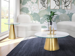 Glassimo Glass Top End Table, Brushed Gold Finish