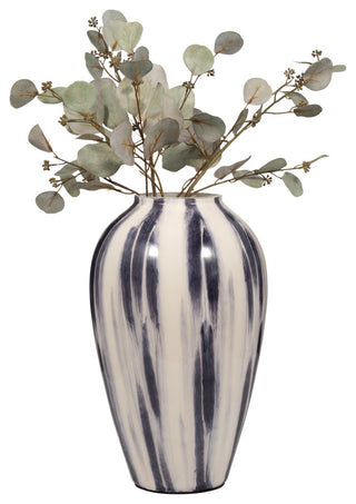 Glass, 20" Striped Vase, Black/White