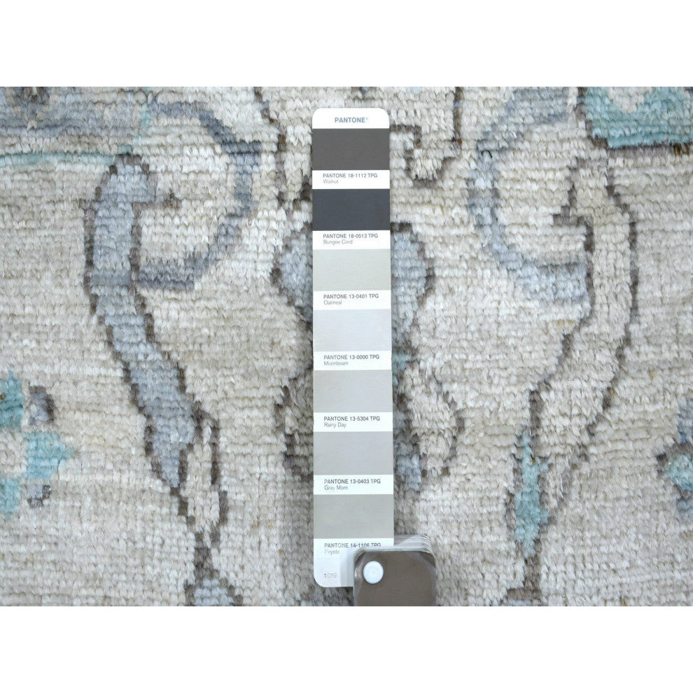 Beige Afghan Angora Oushak All Over Design Hand Knotted Pure Wool Rug 4'1"x5'10"