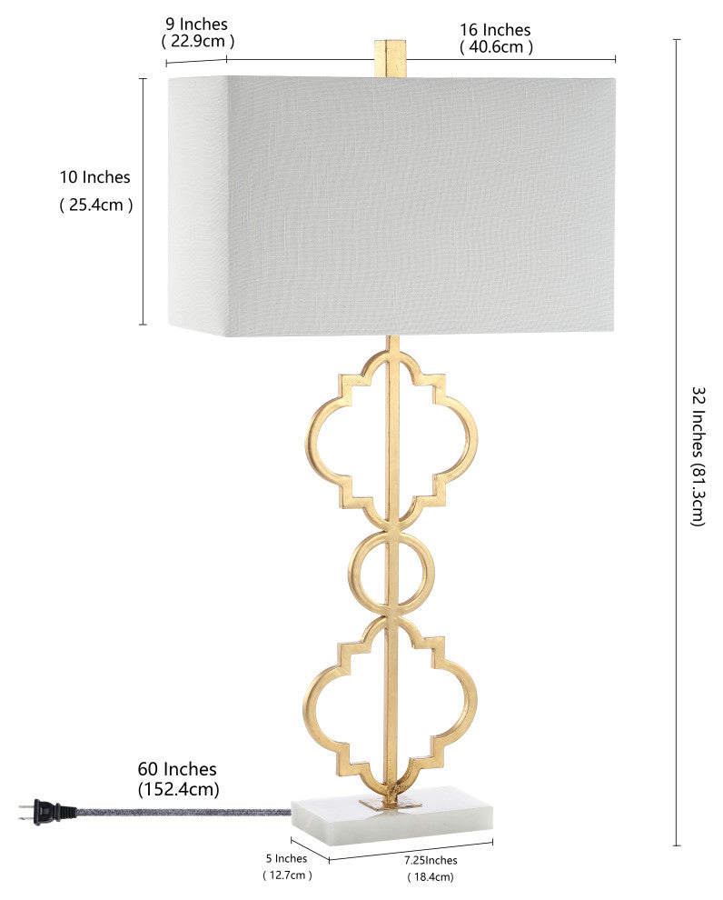 Selina 32" Iron Ogee Trellis Modern LED Table Lamp, Gold  by JONATHAN  Y