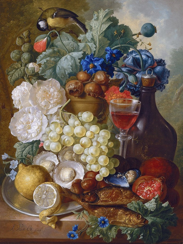 Tile Mural Still Life With Fruit and Flowers By Jan Van Os, 6"x8", Matte