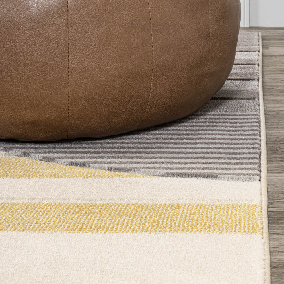 Nicky Geometric Striped Circles Gray/Yellow/Cream 5 ft. x 8 ft. Area Rug