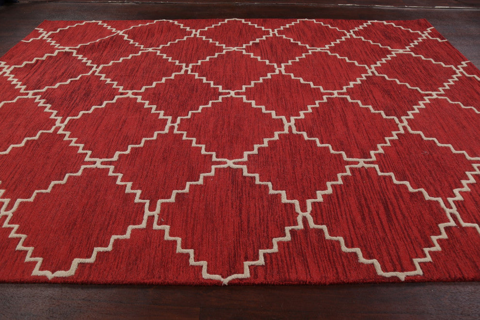 Red Trellis Contemporary Oriental Area Rug Hand-tufted Wool Carpet 8x11