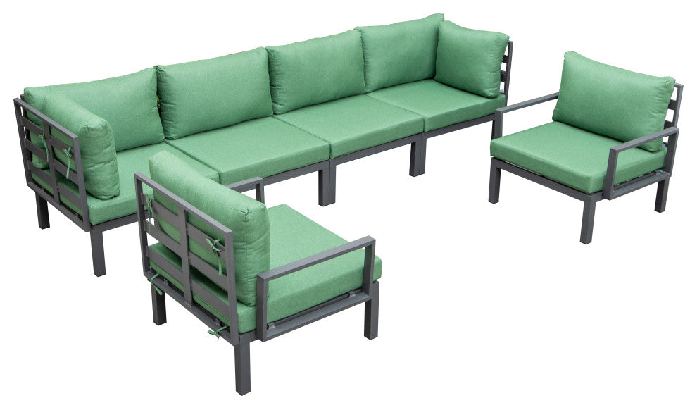 LeisureMod Hamilton 6-Piece Modular Patio Sectional Set With Cushion, Green