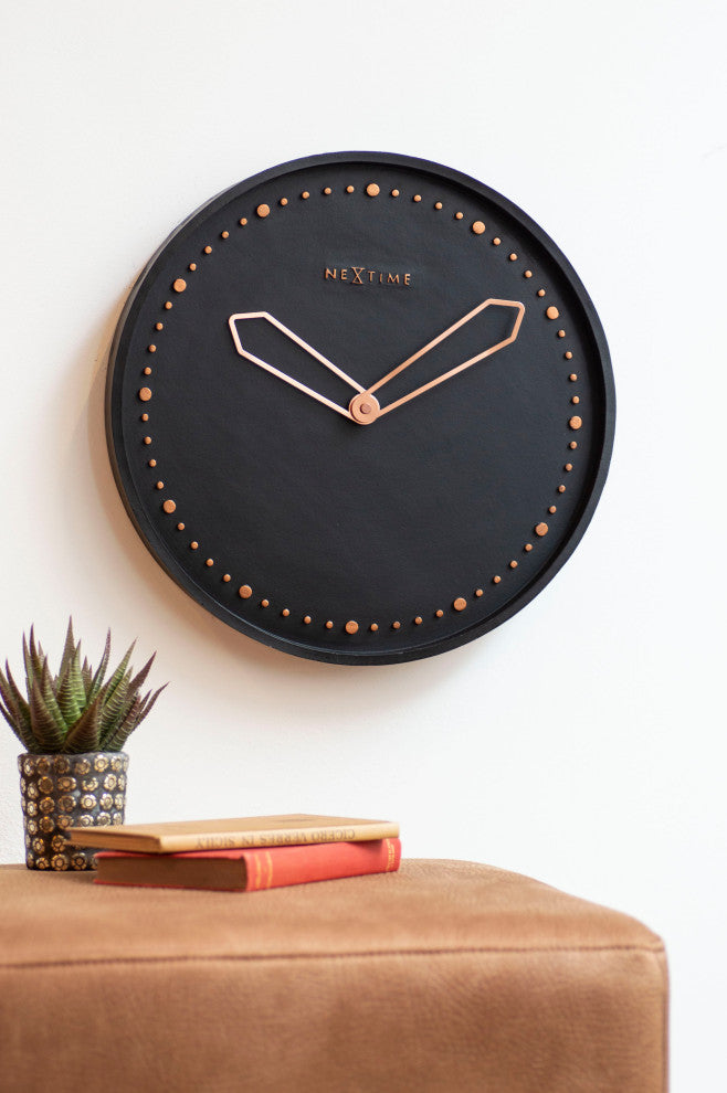 Cross Round Wall Clock, Concrete Look, Battery Operated, Black