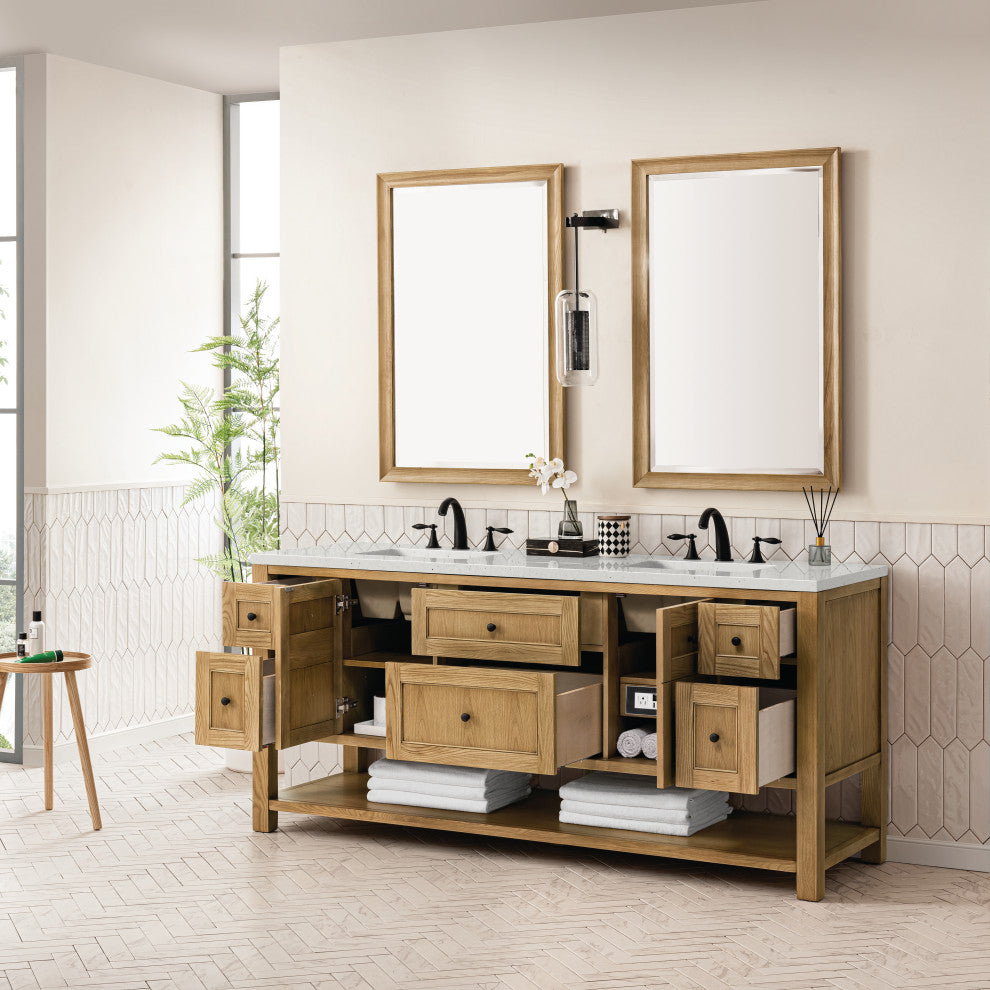 James Martin Breckenridge Bath Vanity, Light Natural Oak, 72", Lime Delight, Three-Hole