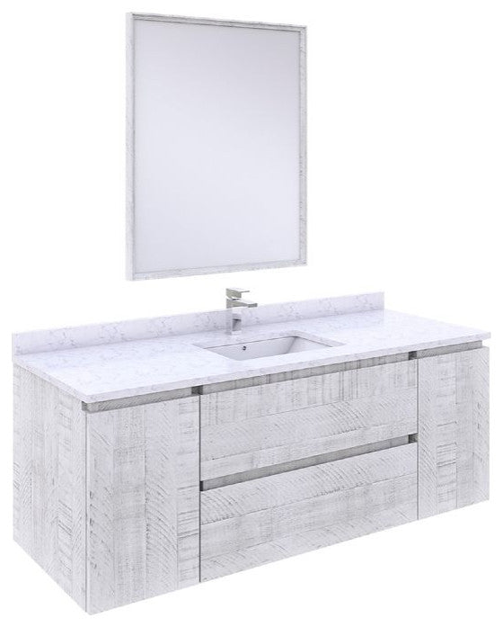 Formosa Modern 54" Rustic White Wall Hung Single Sink Vanity Set, Faucet Fft3811